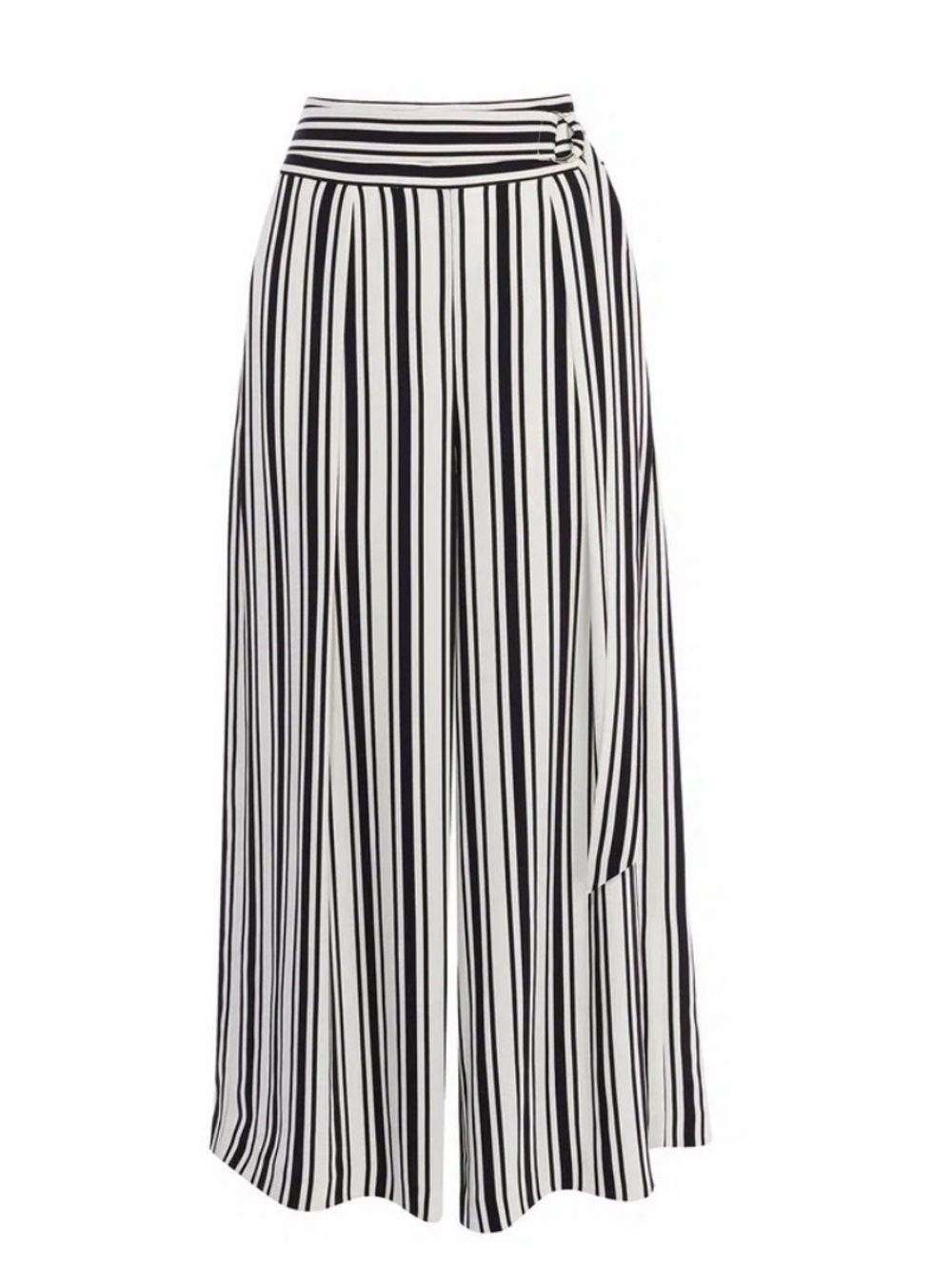 Karen Millen Striped Pleated Wide Leg Culottes Pants Black White US 12